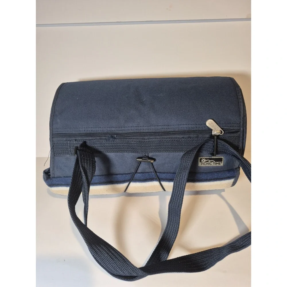 Picnic Blanket Picnic Time Sunshine Blanket Tote FleeceMultiBlue Flap 58 X 51EUC